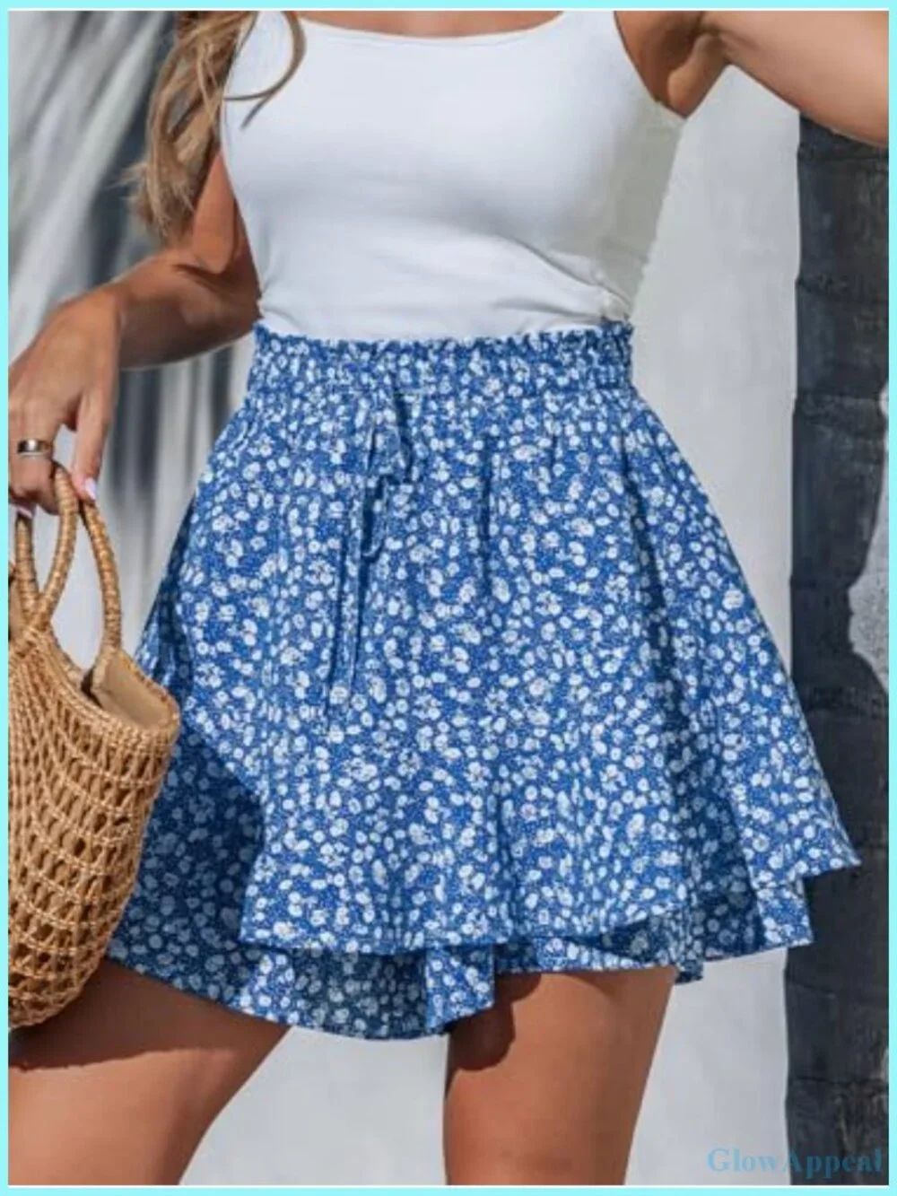 Floral Ruffle Tiered Mini Skirt Boho Beach Stretchy Drawstring